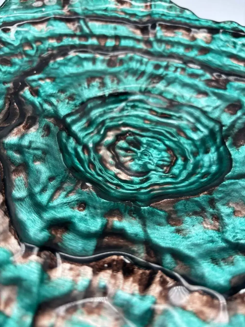Gorgeous Glass Oyster Bowl Iridescent Teal and Copper Centerpiece 14 Inch